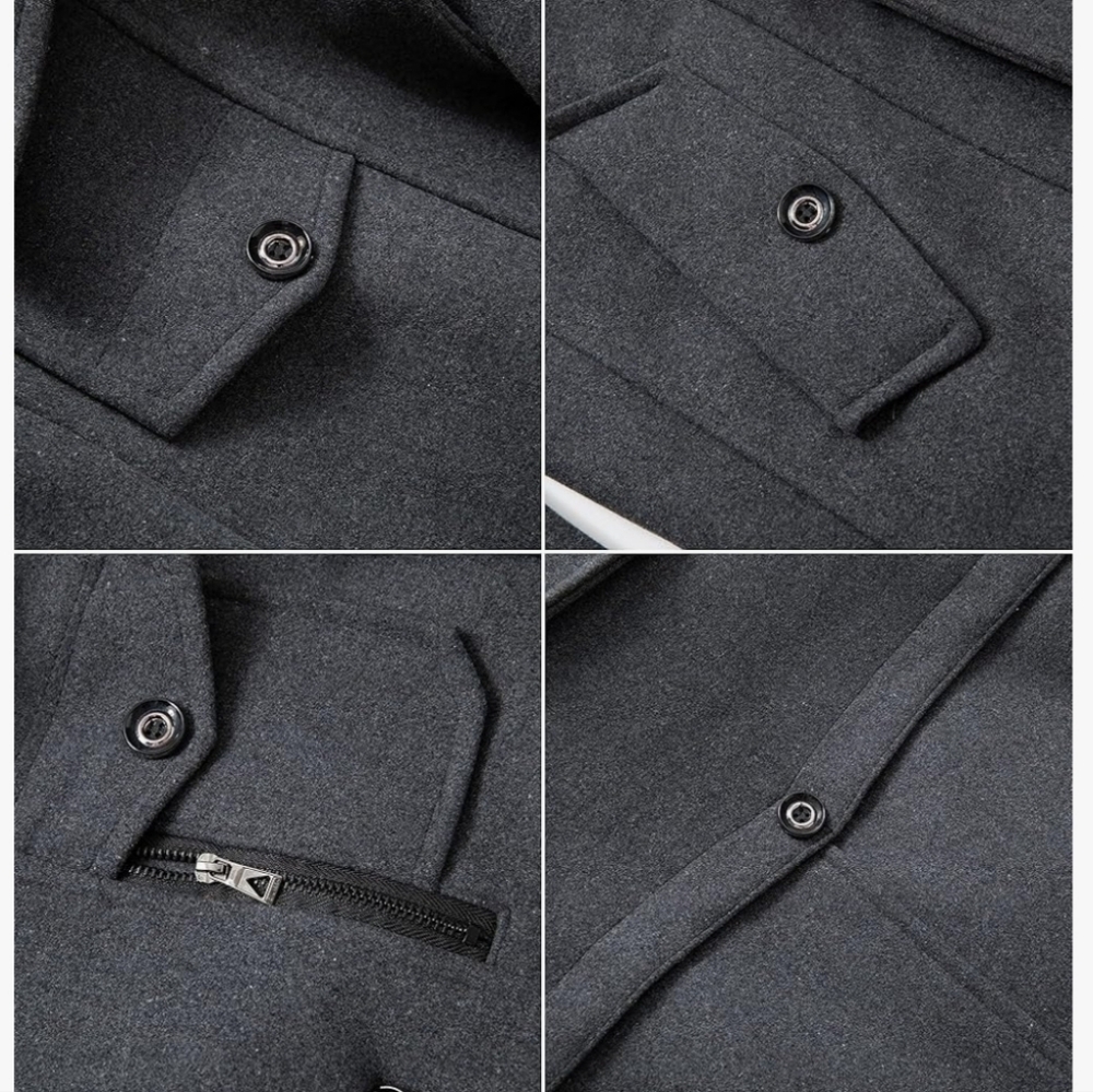 PRIJOUHE Men's Wool Blend Pea Coat Single Breasted Slim Fit with Removable Scarf - Picture 8 of 12